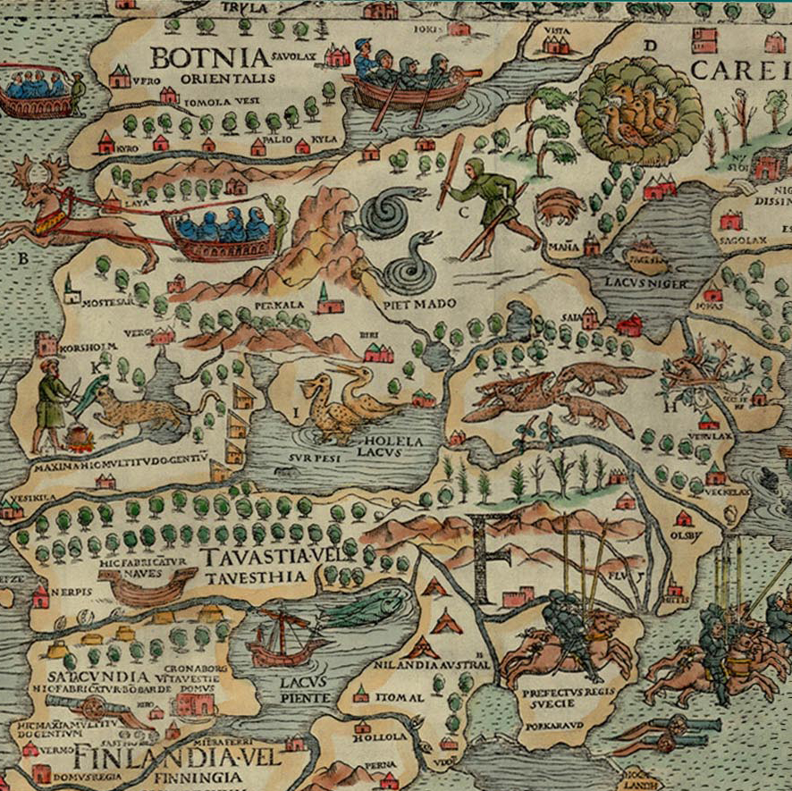 Close up of the beavers on Olaus Magnus' Carta Marina, 1539. Image from the James Bell Ford Library, University of Minnesota.