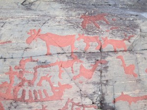 Some of the rock carvings at the Namforsen site in Näsåker, Sweden