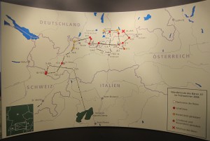 A map in the Bruno the Bear exhibit showing his travels and damage caused in his wake from 5 May to 26 June 2006. Photo by D. Jørgensen.