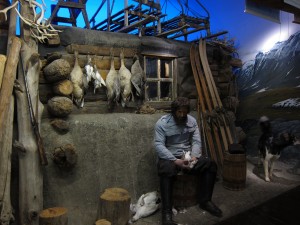 Reconstruction of a seal trappers hut on East Greenland in the Polar Museum, Tromsø, Norway. Photo by D Jørgensen.