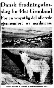 Tit for tat. Norwegian article pointing out that the Danish proposal to protect East Greenland fauna was already being done by Norwegians. Aftenposten, 30 August 1938.