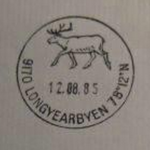 Example of the Longyearbyen post office cancellation mark featuring a Svalbard reindeer.