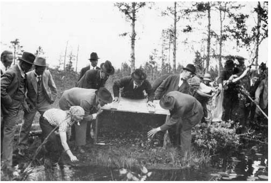 Release of the beaver pair at Harrsjön in 1925. Photo in the Jamtli collection, by Hanna Vinberg.