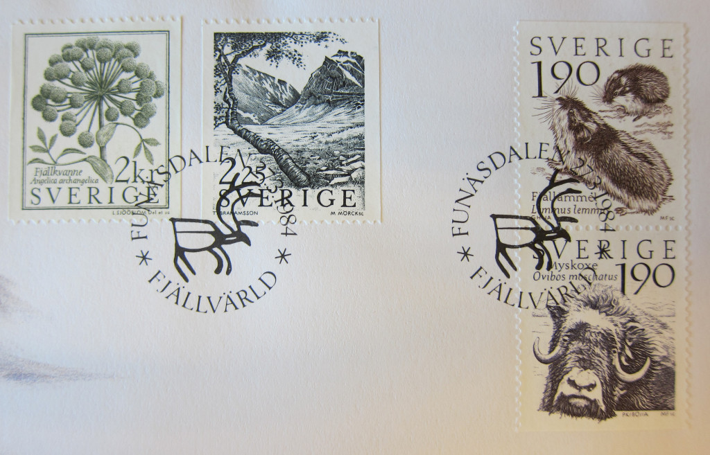 Fjällvärld series, issued by Swedish Post, 27 March 1984. Personal collection of D. Jørgensen.